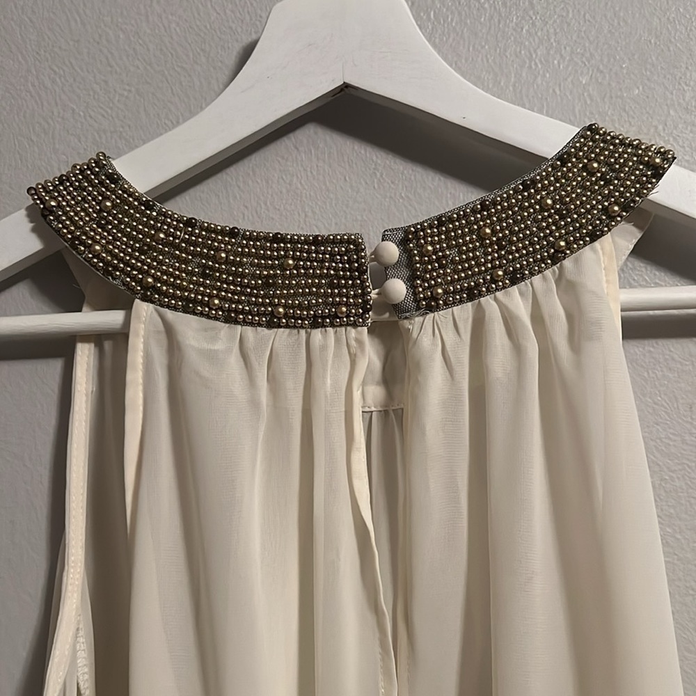 Forever 21 - COLD SHOULDER SEQUINS DETAIL CHIFFON TOP sheer mesh nude